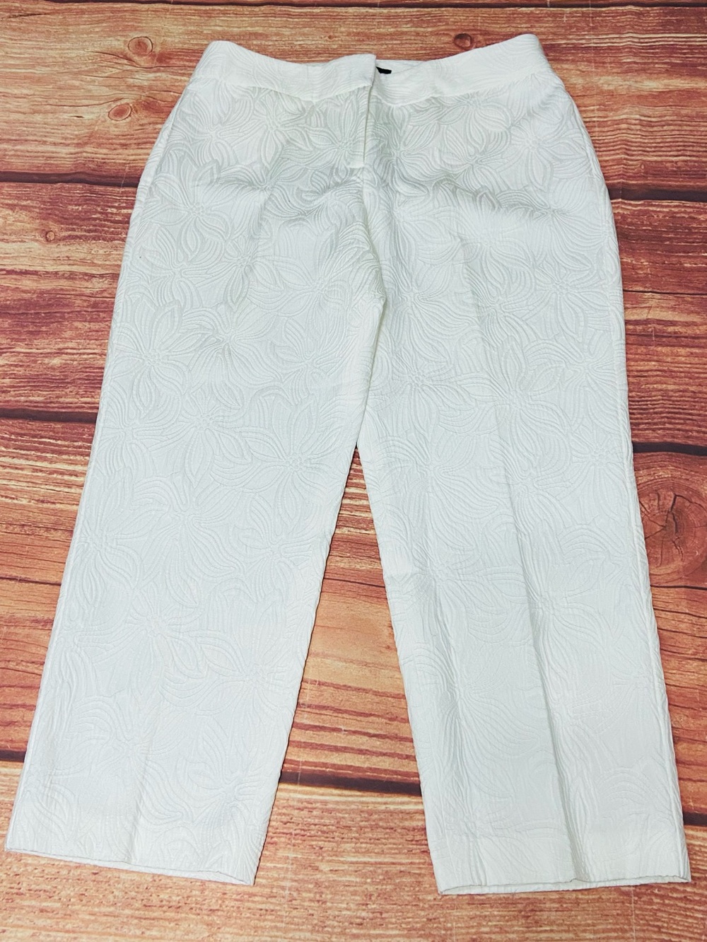 TALBOTS (34x25) Curvy White Floral Dress Crop Ankle Pants‎- Women's 12 NWT